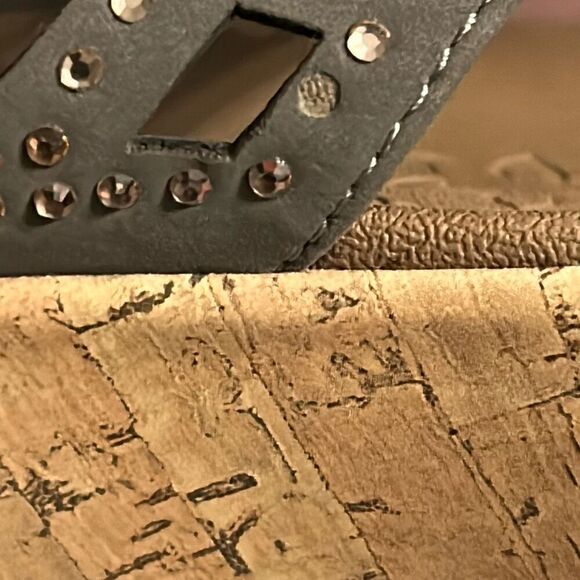 SKECHERS Womens Cork Wedge Sandals Size 10 Gray & Bling - Picture 9 of 10